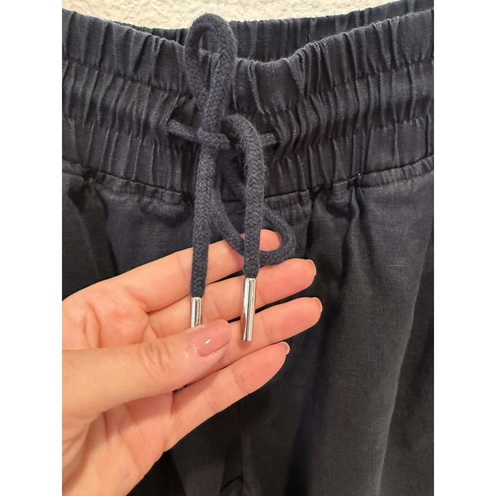 Quince Pants Womens Small Black Linen Cropped Wide Leg Drawstring Pull On - Picture 7 of 16